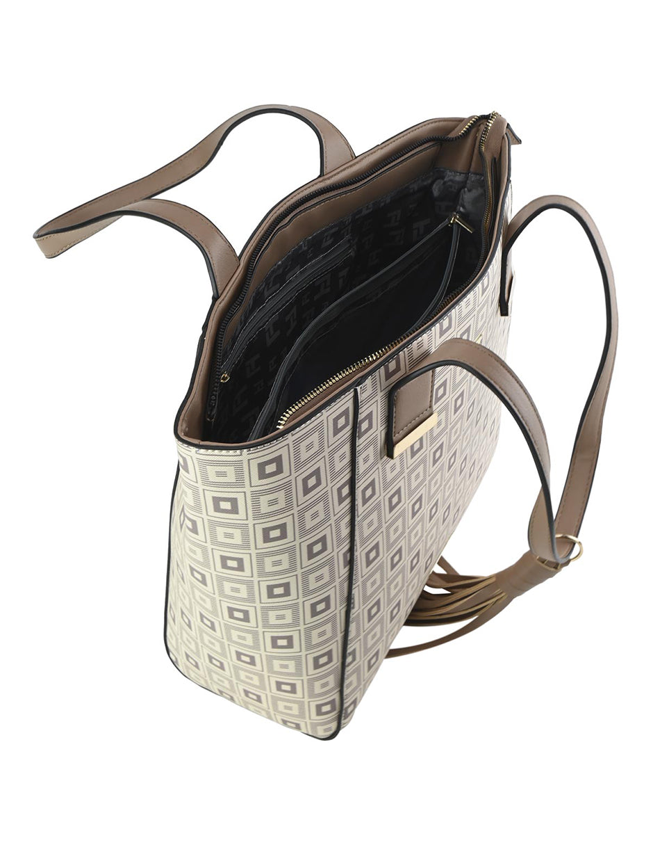 Bolso Tote De Hombro Con Estampado Marfil