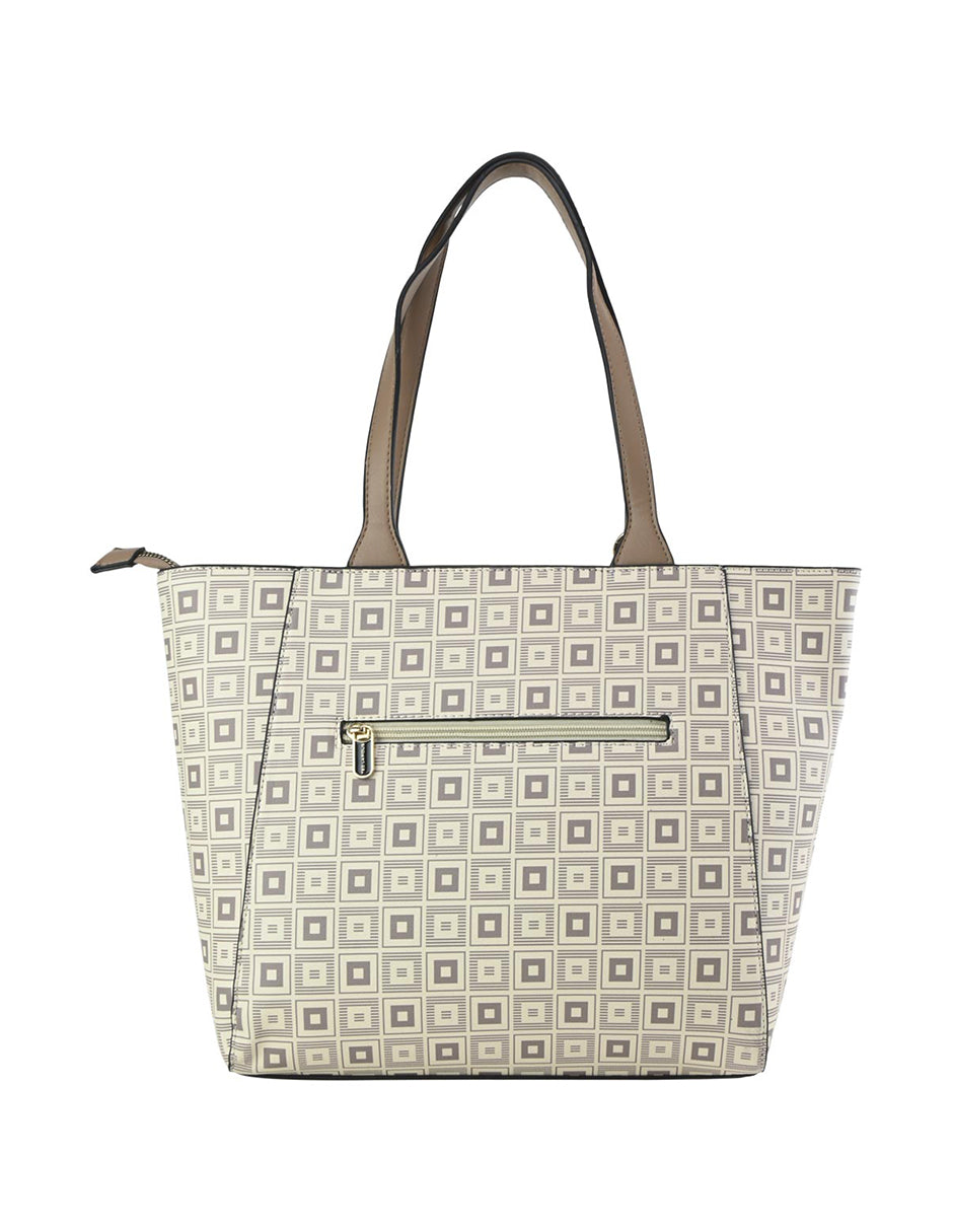 Bolso Tote De Hombro Con Estampado Marfil