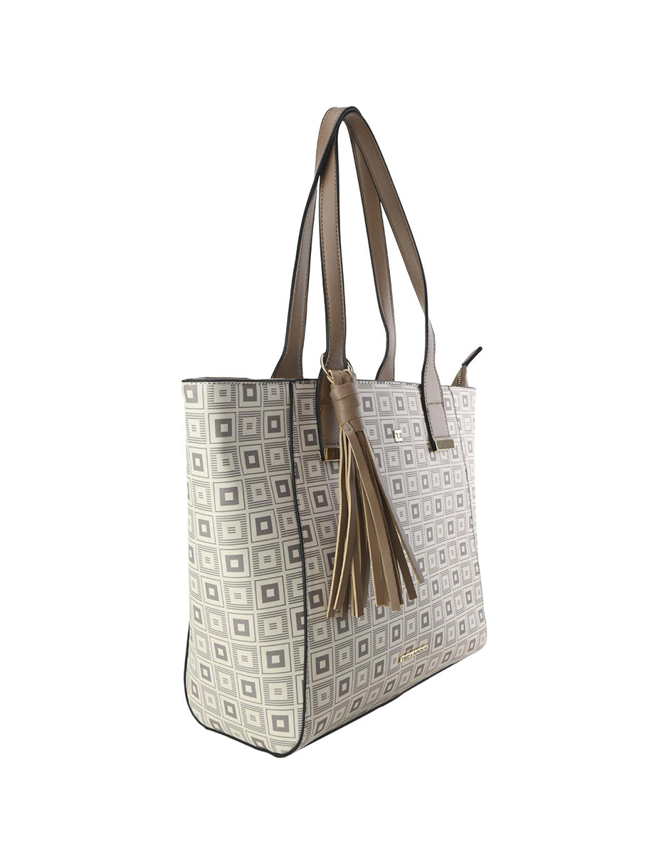 Bolso Tote De Hombro Con Estampado Marfil