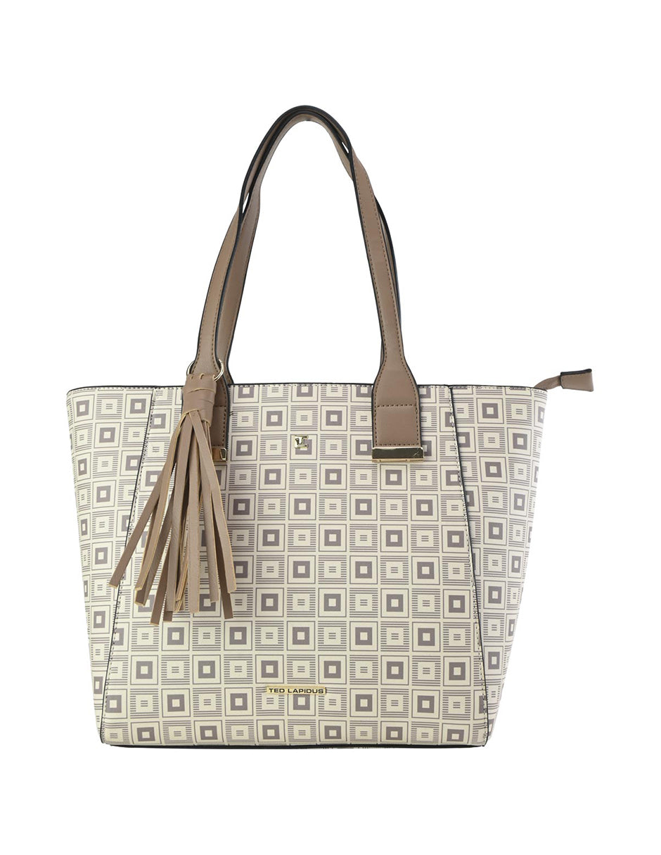 Bolso Tote De Hombro Con Estampado Marfil