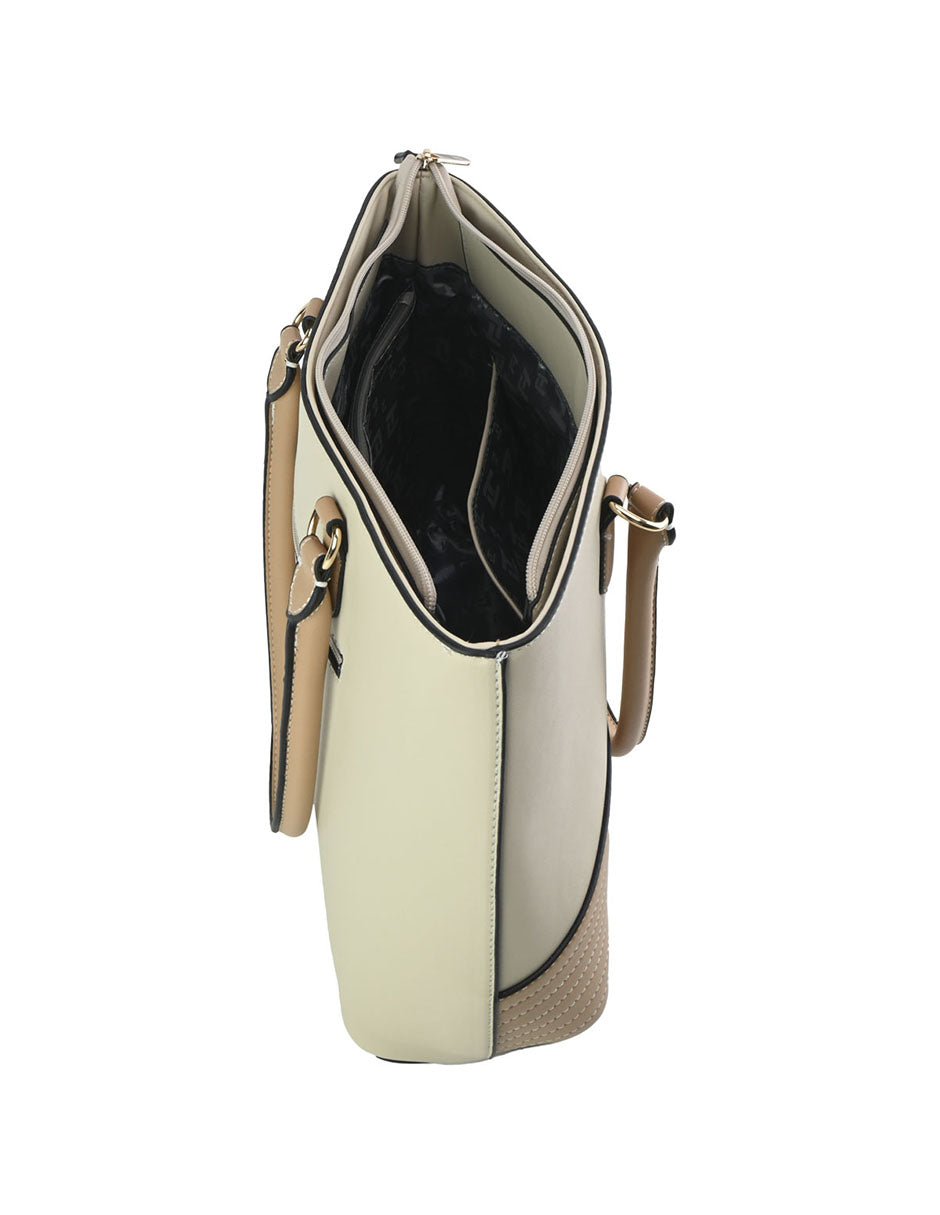 Bolso Tote De Mano Color Carne Y Café Ted Lapidus