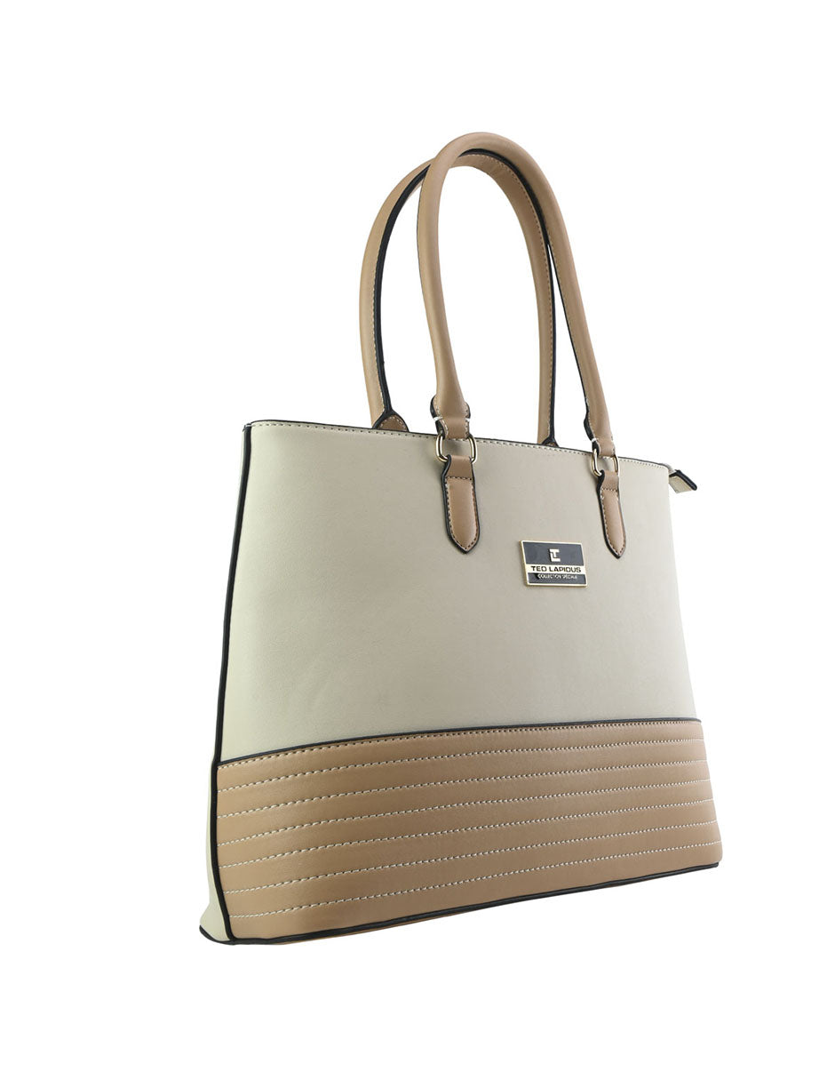 Bolso Tote De Mano Color Carne Y Café Ted Lapidus