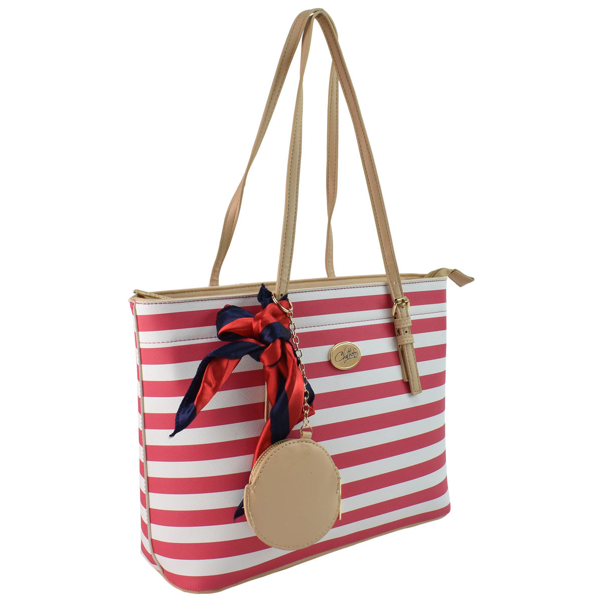 Bolsa Para Dama Con Monedero Rayas Chatties Asas Color Marfil