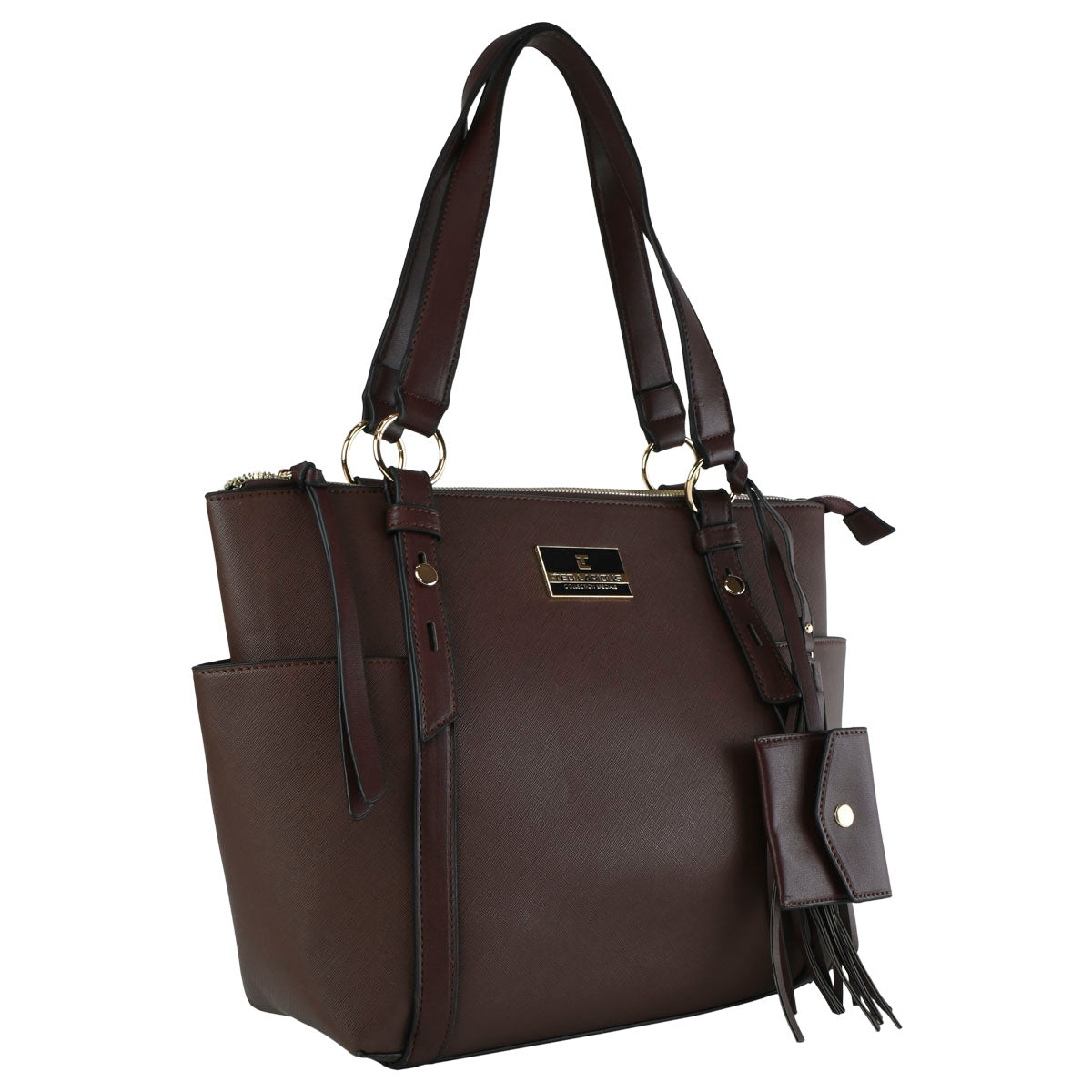 Bolsa Tote Para Mujer Diseño Liso Café Con Compartimentos Ted Lapidus