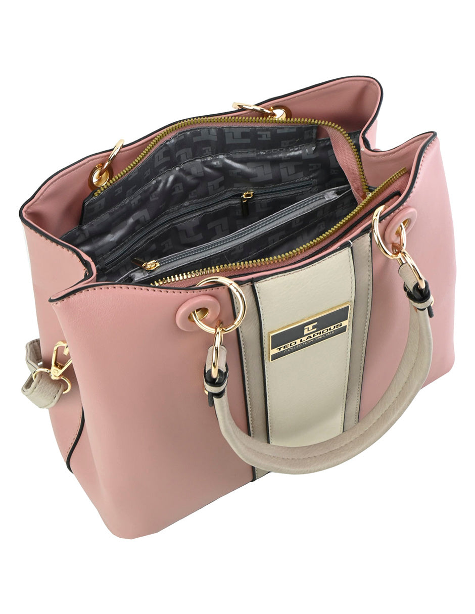 Bolso Tote Ted Lapidus Con Correa Ajustable Rosa