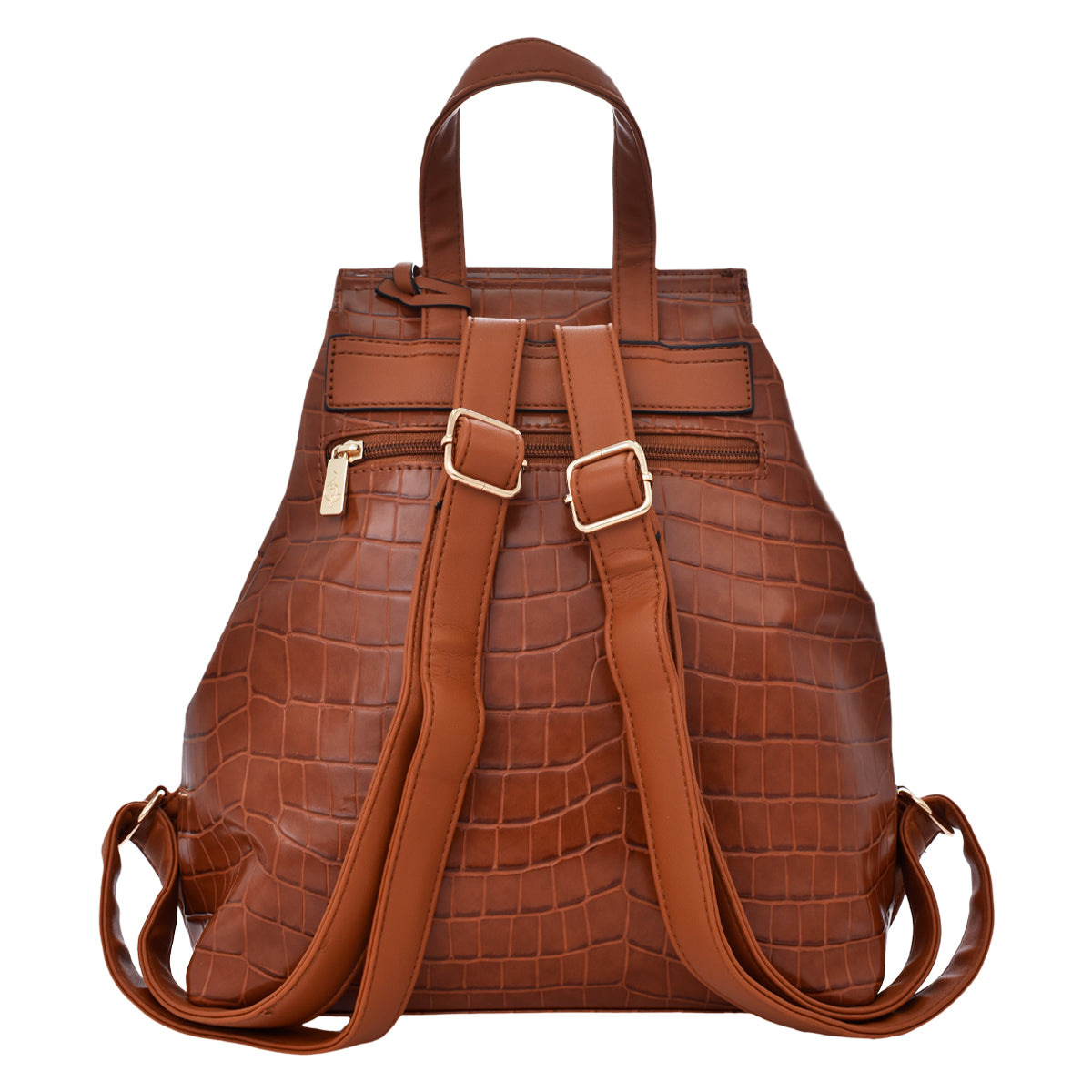 Backpack [Baby Phat] con estoperoles y diseño estilo animal print tipo piel de cocodrilo color camel