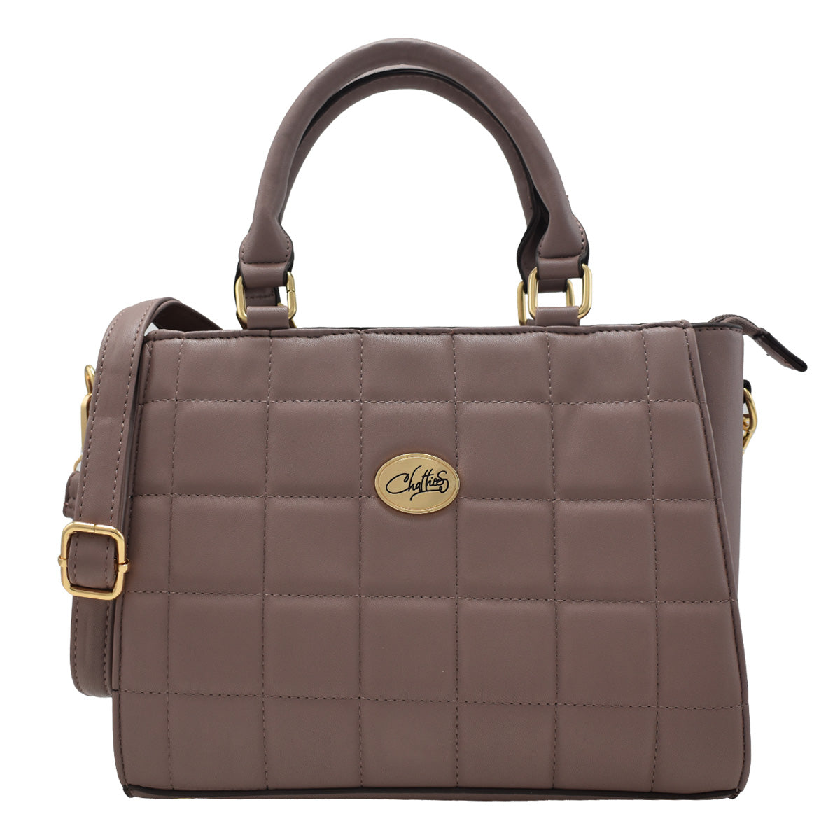Bolsa Para Dama Chatties Cuadros Tipo Tote Con Correa Color Gris Pardo