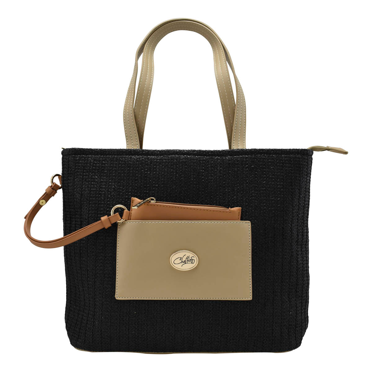Bolsa Tote Con Texura Y Monedero Color Negro Chatties