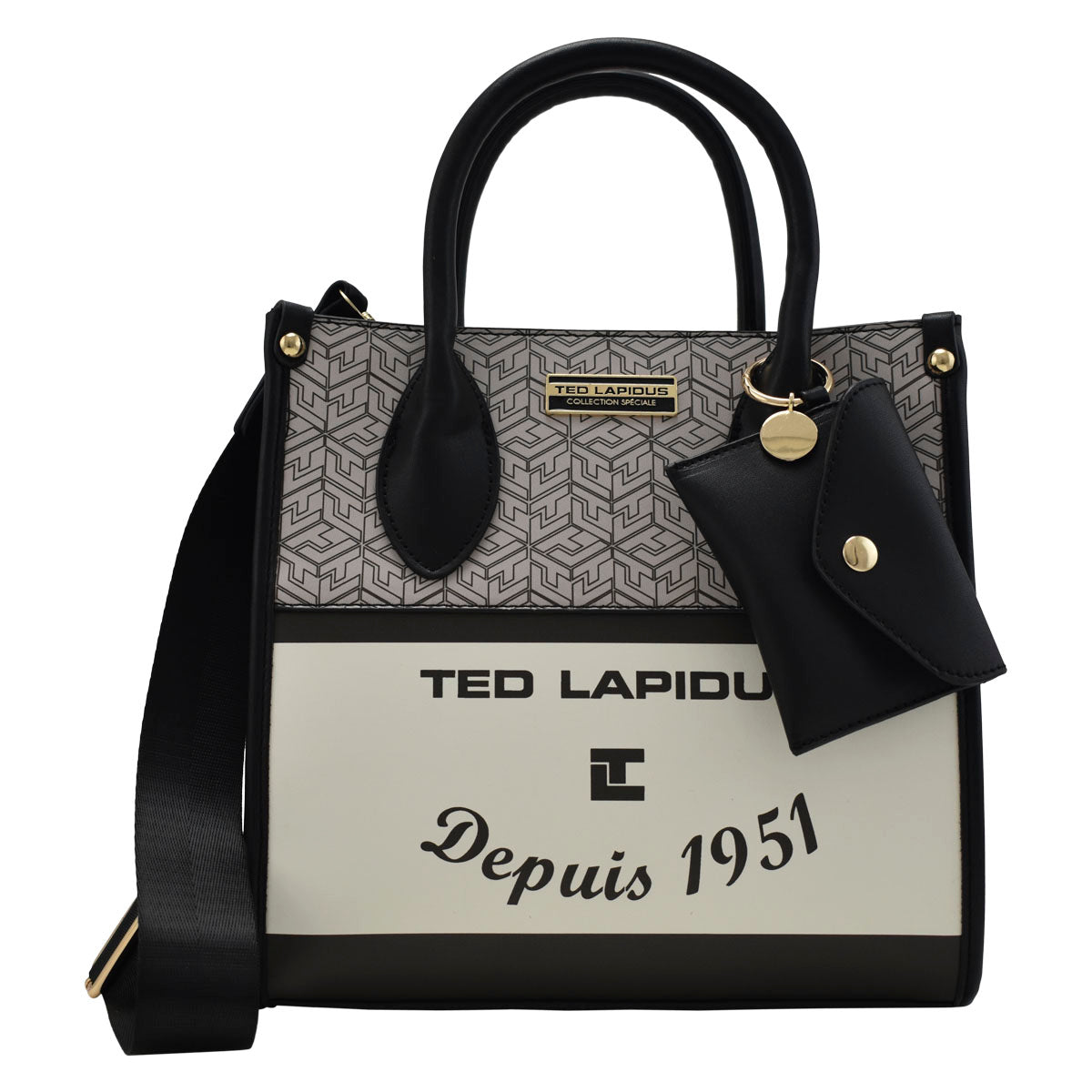 Bolsa Dama Mini Tote Diseño Y Monedero De La Marca Ted Lapidus Color Gris