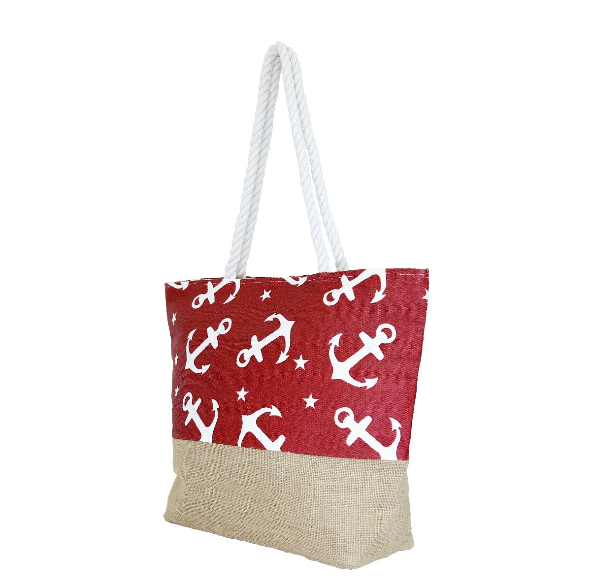 Bolsa Lulu tipo tote de yute con diseño de anclas color rojo