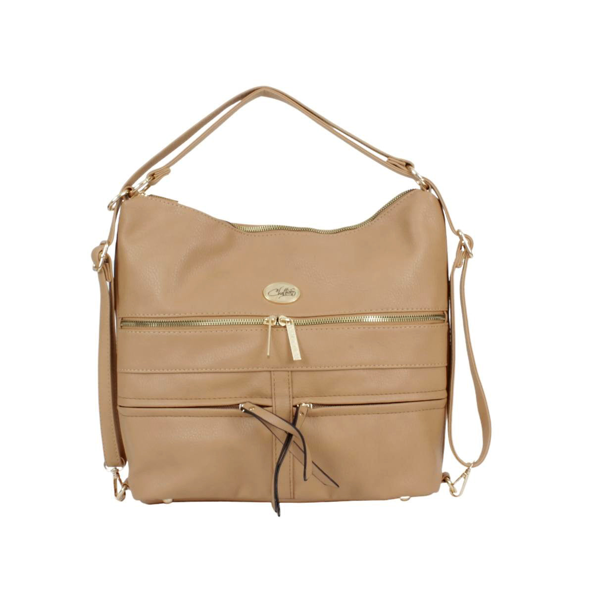 Bolsa Para Dama Crossbody Con Compartimentos Frontales Color Beige Chatties