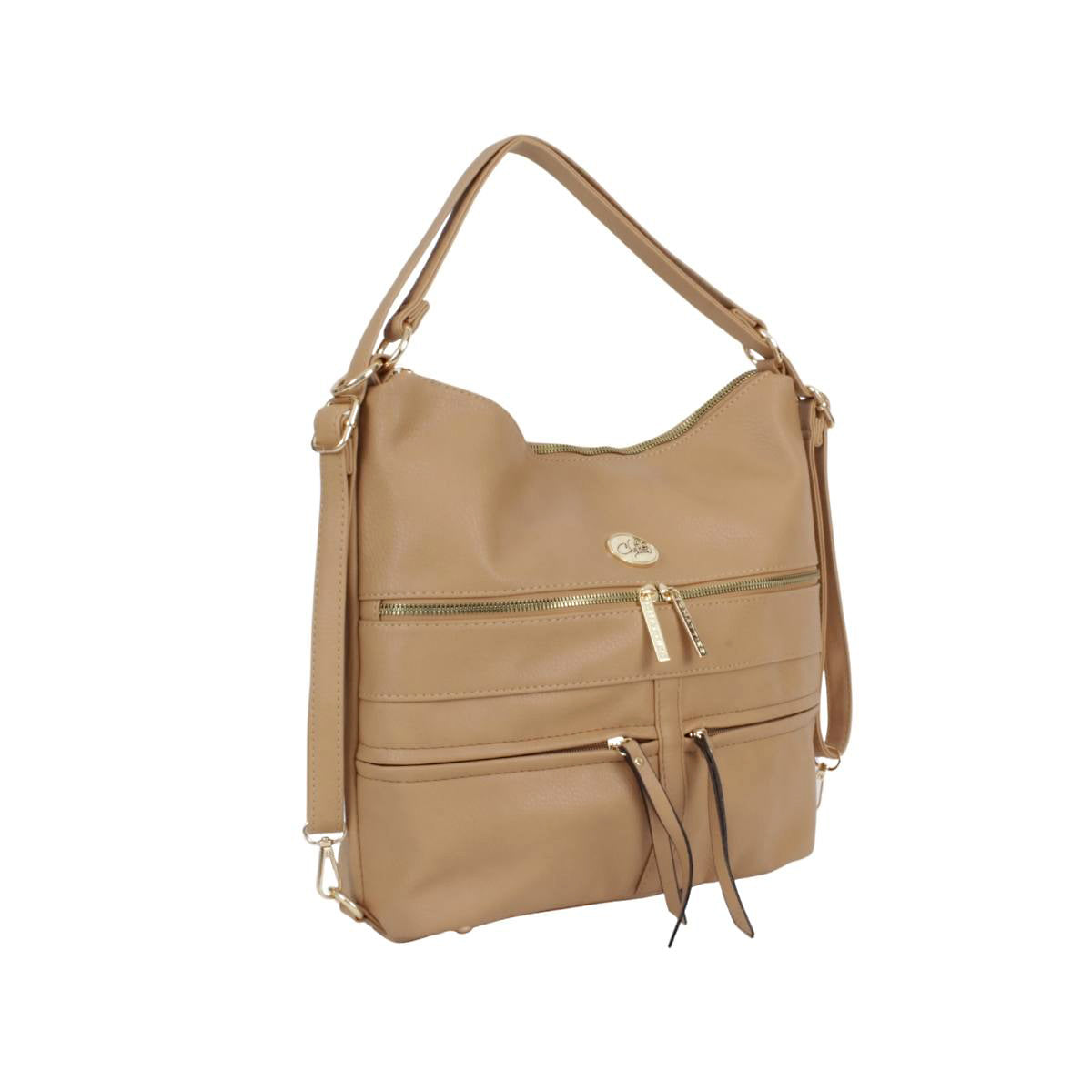 Bolsa Para Dama Crossbody Con Compartimentos Frontales Color Beige Chatties