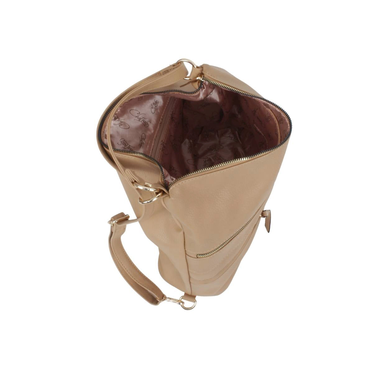 Bolsa Para Dama Crossbody Con Compartimentos Frontales Color Beige Chatties