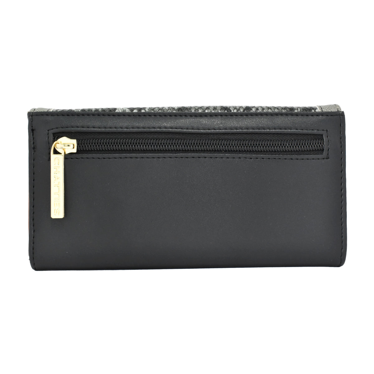 Cartera para dama Chatties de broche con diseño animal print tipo serpiente color negro