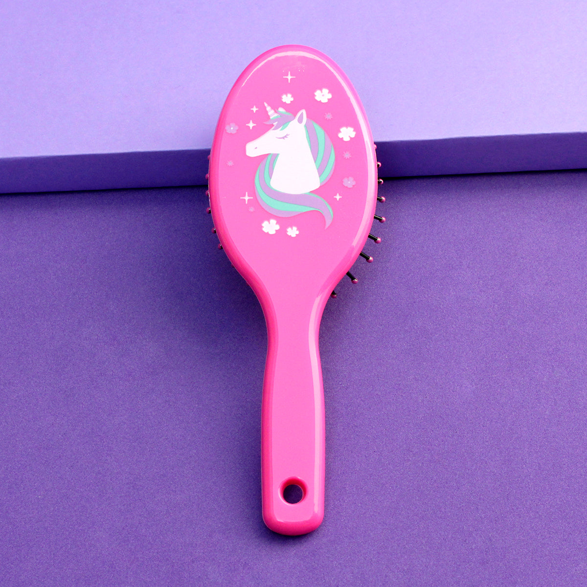 Cepillo ovalado acojinado, pequeño, con diseño de unicornio rosa