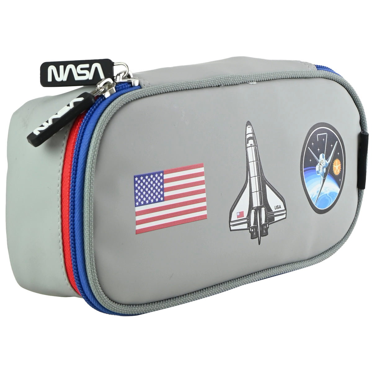 Lapicera Estuchera Escolar Nasa Logo Con Compartimentos Gris