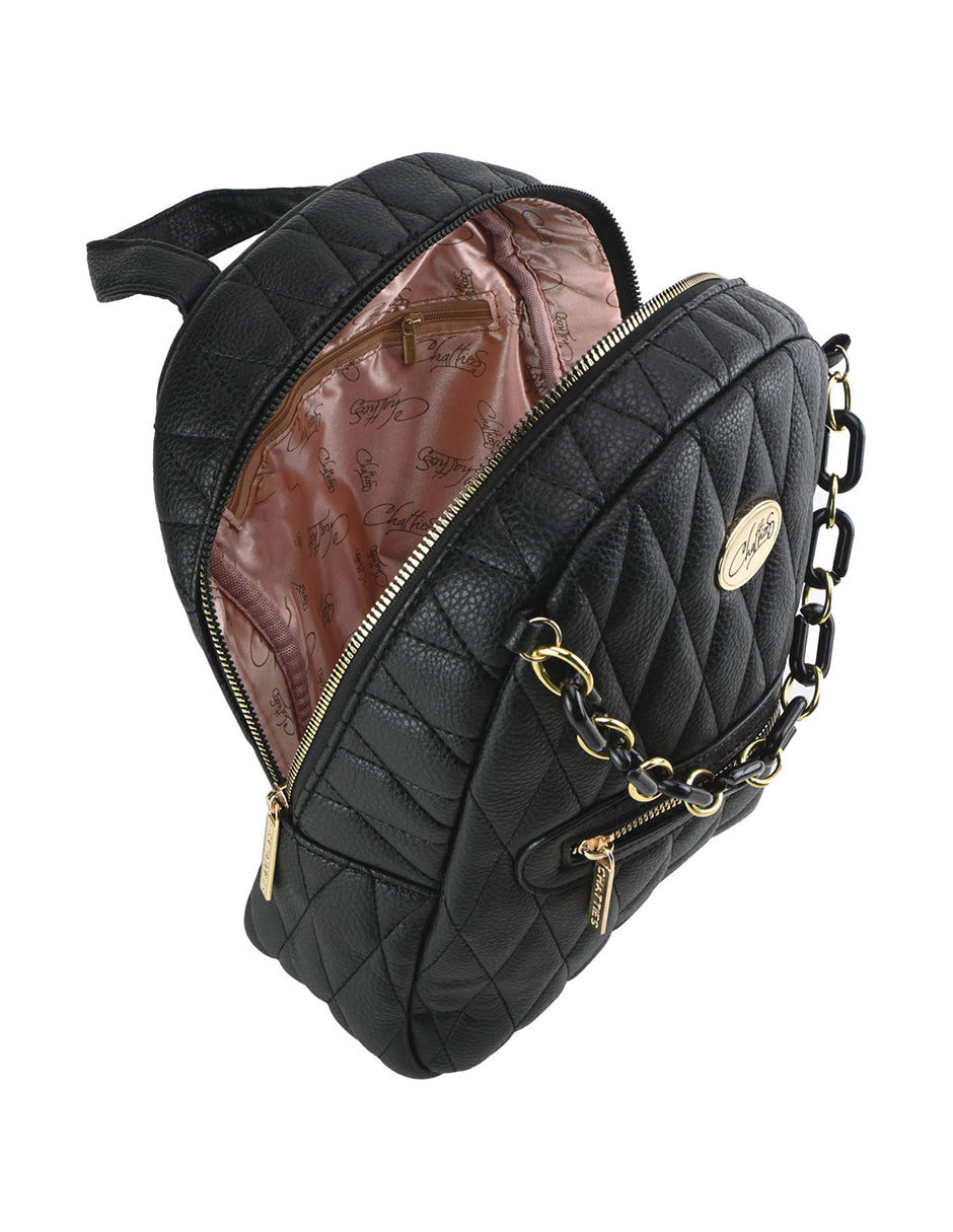 Backpack Cómoda Para Dama Chatties Patrón De Rombos Con Cadena Decorativa