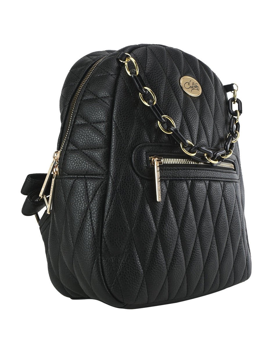 Backpack Cómoda Para Dama Chatties Patrón De Rombos Con Cadena Decorativa