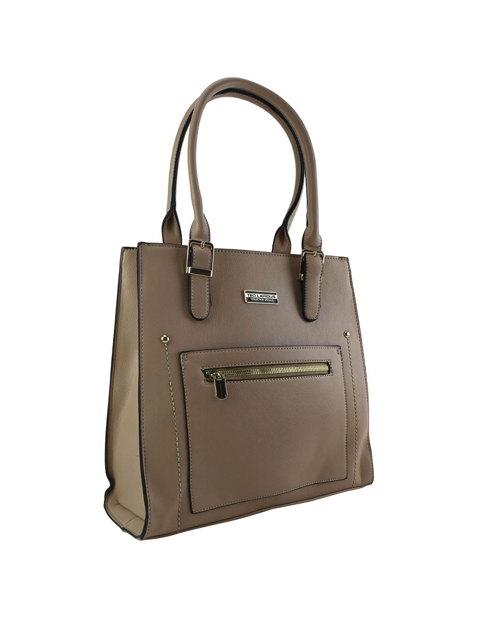 Bolso De Hombro Grande Tote Con Compartimentos Color Carne Ted Lapidus