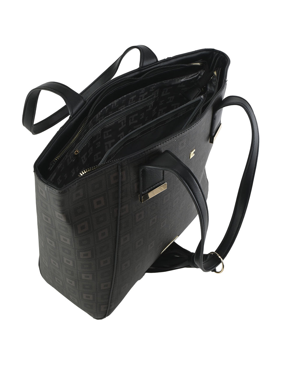 Bolso Tote De Hombro Con Estampado Negro