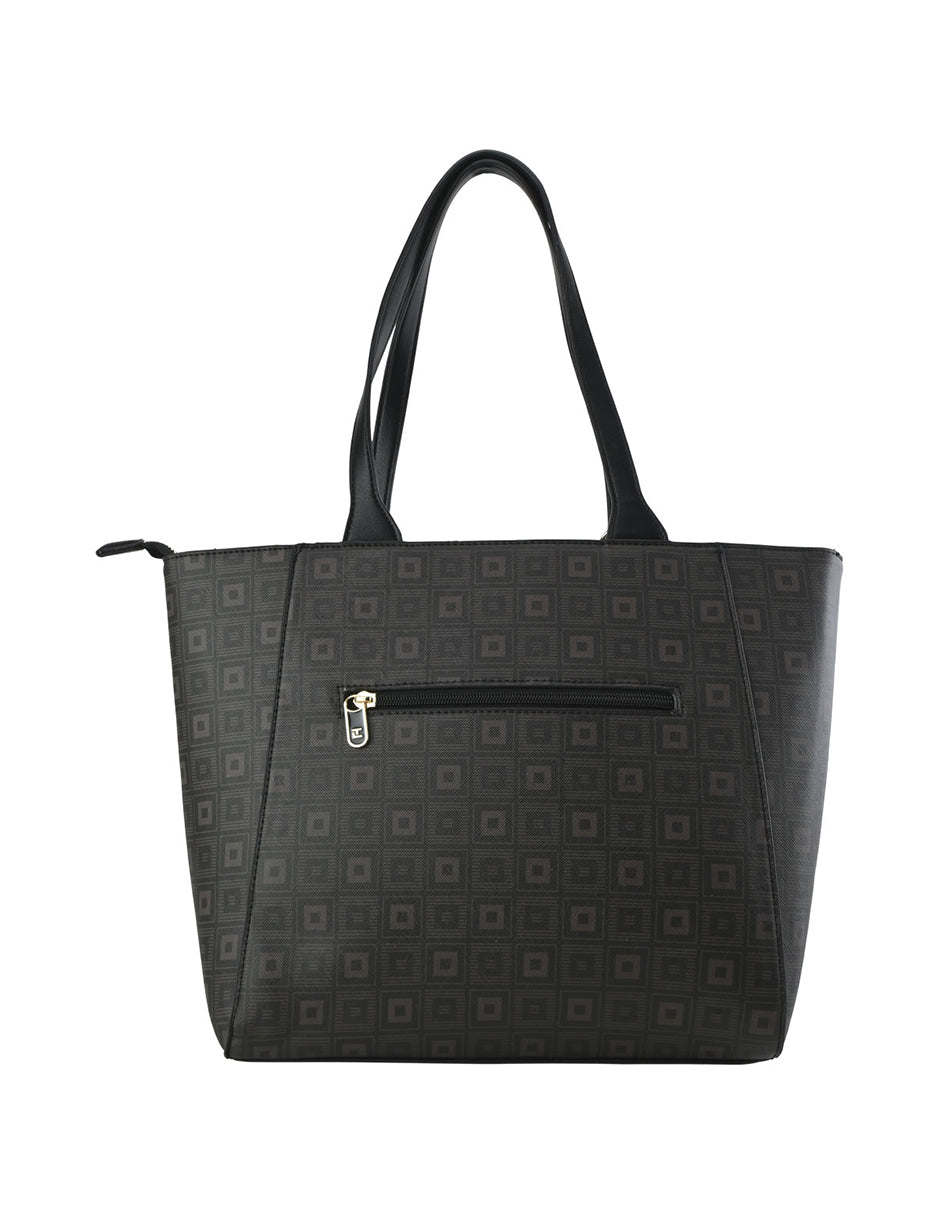 Bolso Tote De Hombro Con Estampado Negro