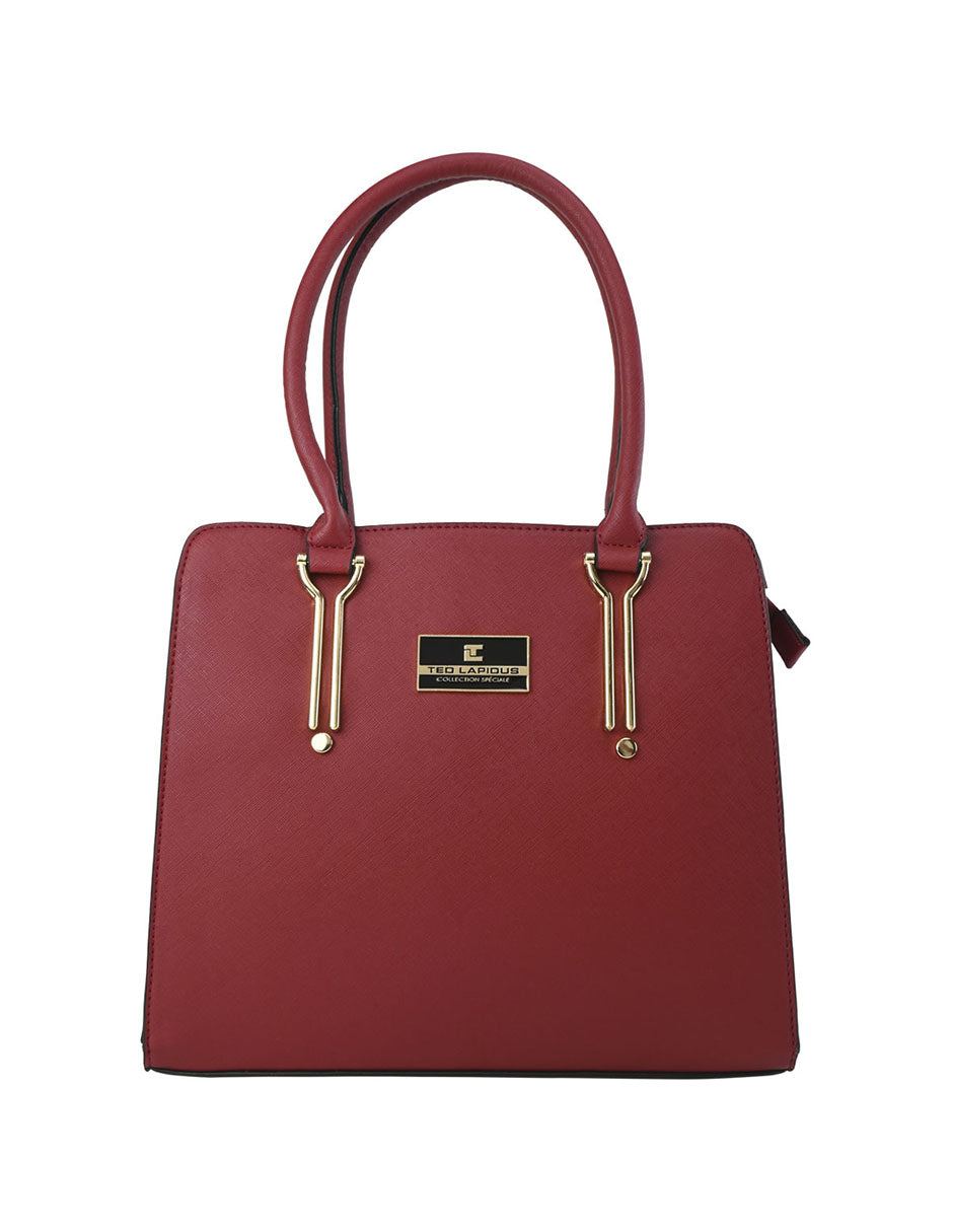 Bolsa [Ted Lapidus] Para Dama Tipo Tote Diseño Rojo Unicolor
