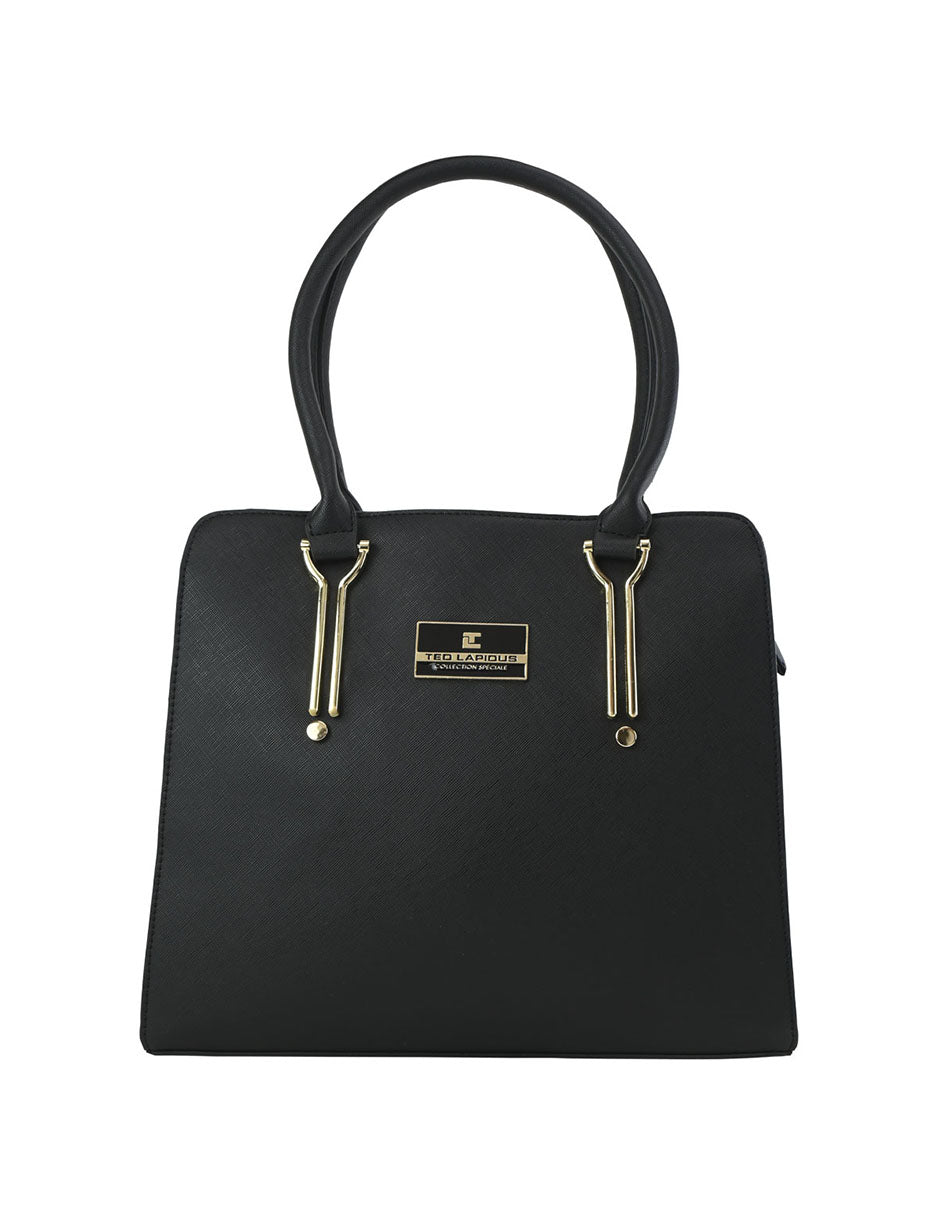 Bolsa [Ted Lapidus] Para Dama Tipo Tote Diseño Negro Unicolor