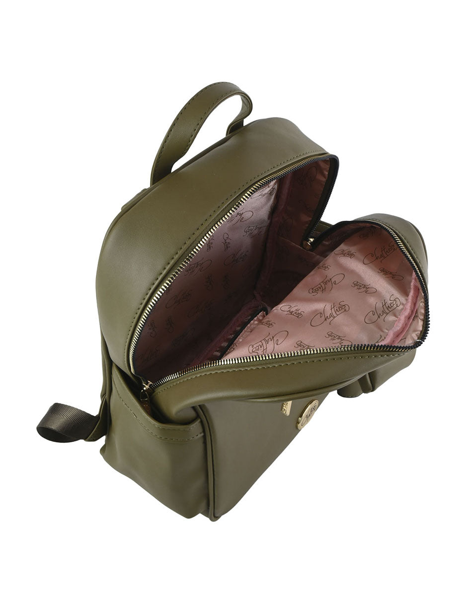 Backpack [Chatties] Con Doble Monedero Incluido Verde Olivo