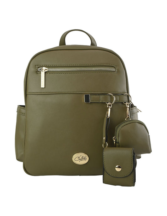 Backpack [Chatties] Con Doble Monedero Incluido Verde Olivo
