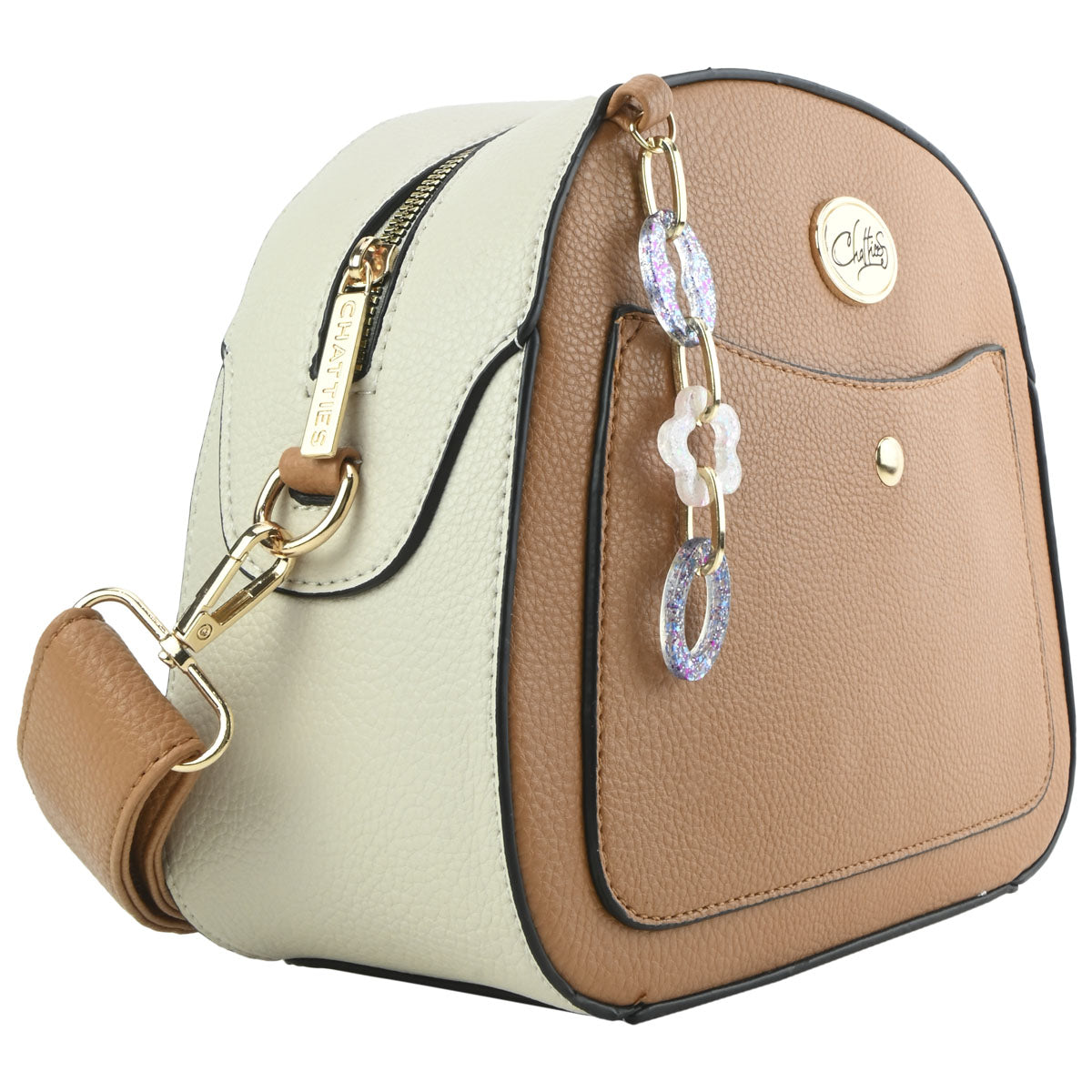 Bolsa [Chatties] tipo Saddle Crossbody Camello