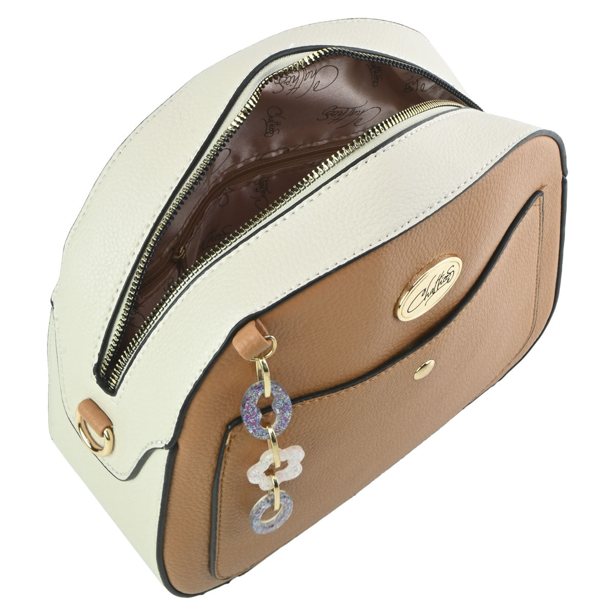 Bolsa [Chatties] tipo Saddle Crossbody Camello