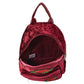 Mochila de terciopelo Peschelle con diseño de parches de rosas color vino