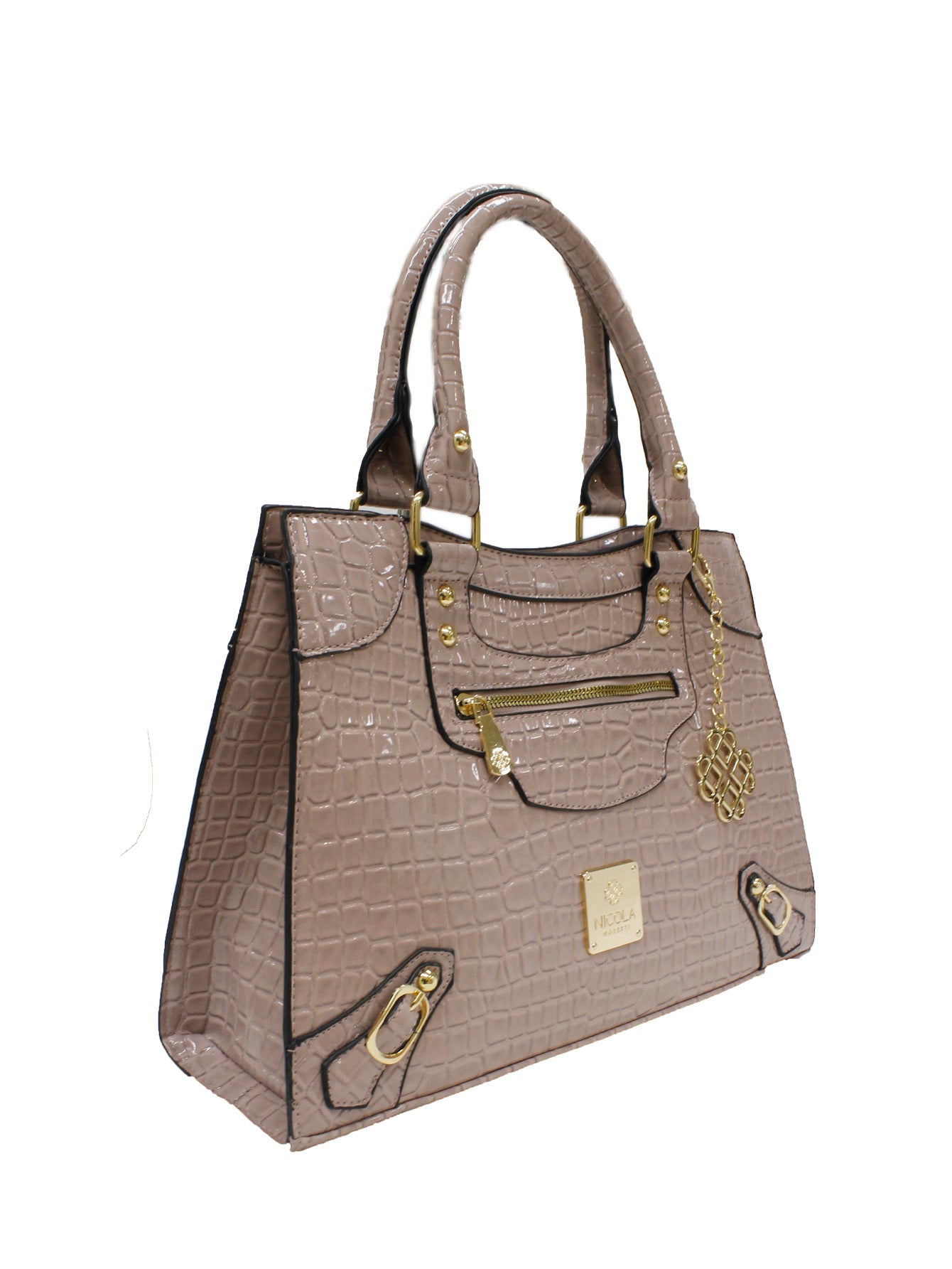 Bolso Nicola Moretti Tote Rosa Animal Print Acabado En Herrajes