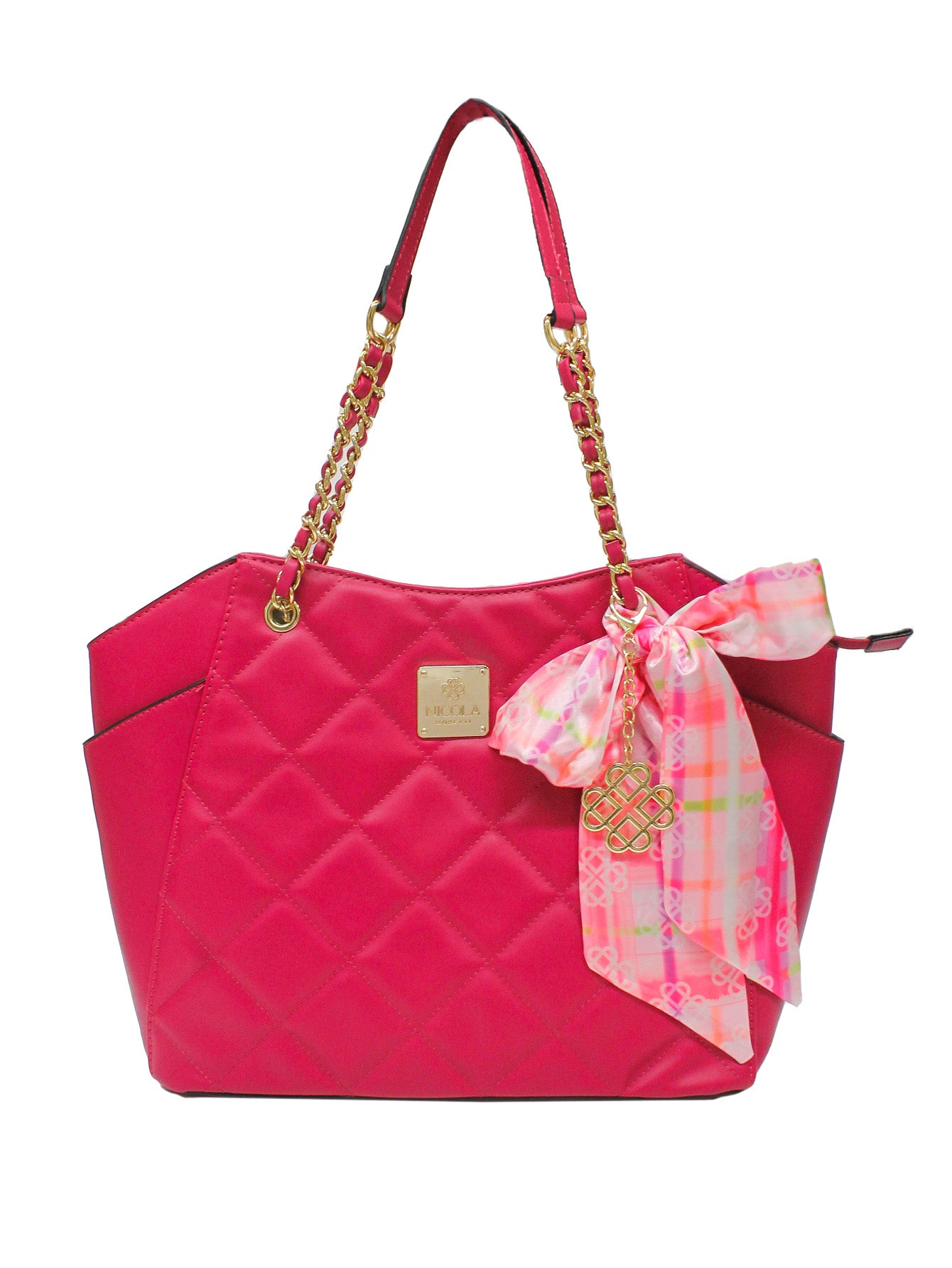 Bolso De Hombro Nicola Moretti Rosa Tote Con Pañuelo Decorativo