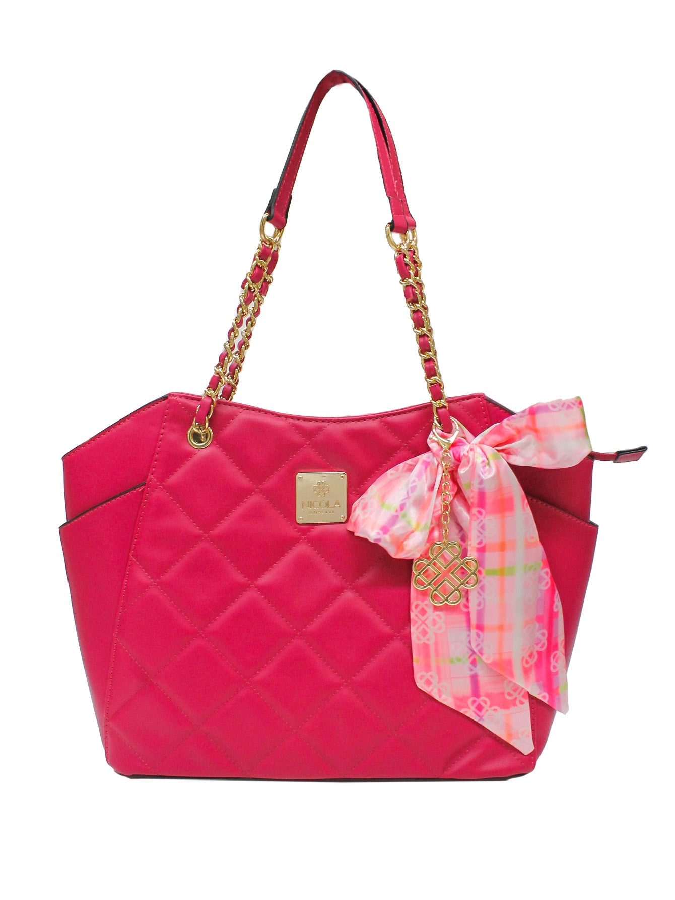 Bolso De Hombro Nicola Moretti Rosa Tote Con Pañuelo Decorativo