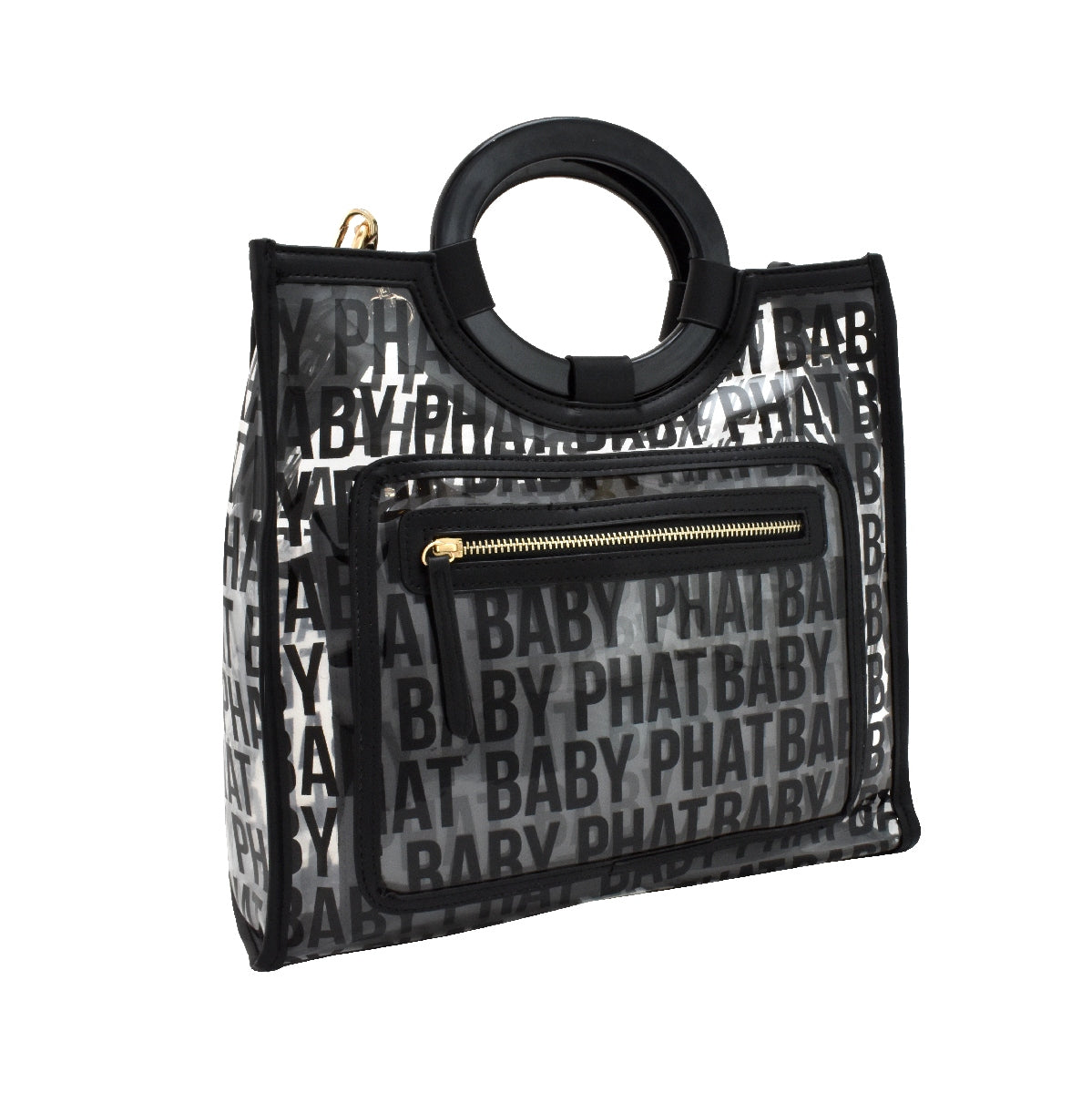 Bolsa [Baby Phat] tipo tote transparente con nombre de la marca estampado y monedero con correa color negro