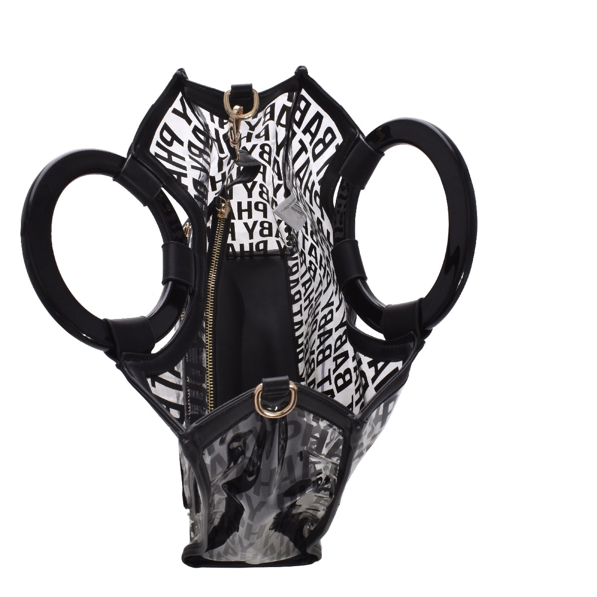 Bolsa [Baby Phat] tipo tote transparente con nombre de la marca estampado y monedero con correa color negro