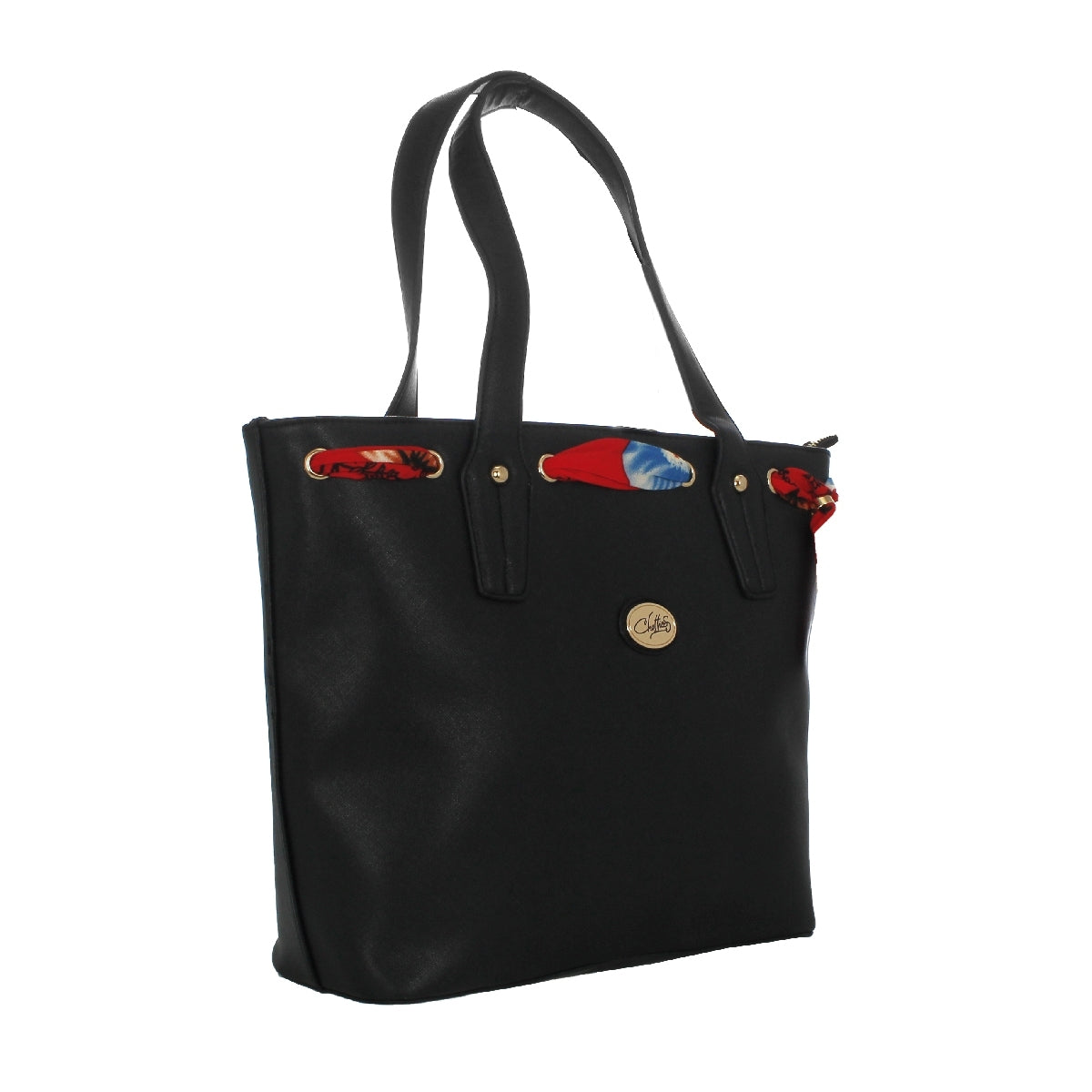 Bolsa [Chatties] tipo tote con pañuelo decorativo color negro