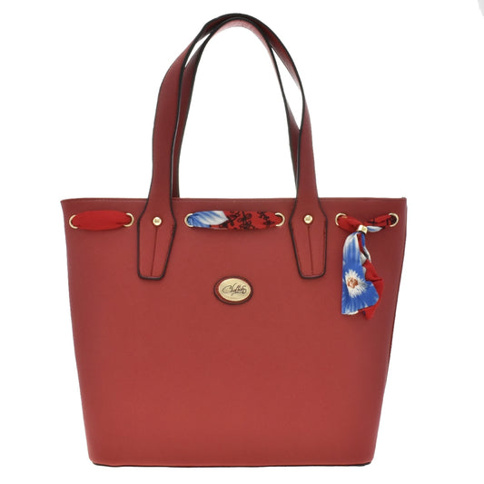 Bolsa [Chatties] tipo tote con pañuelo decorativo color rojo