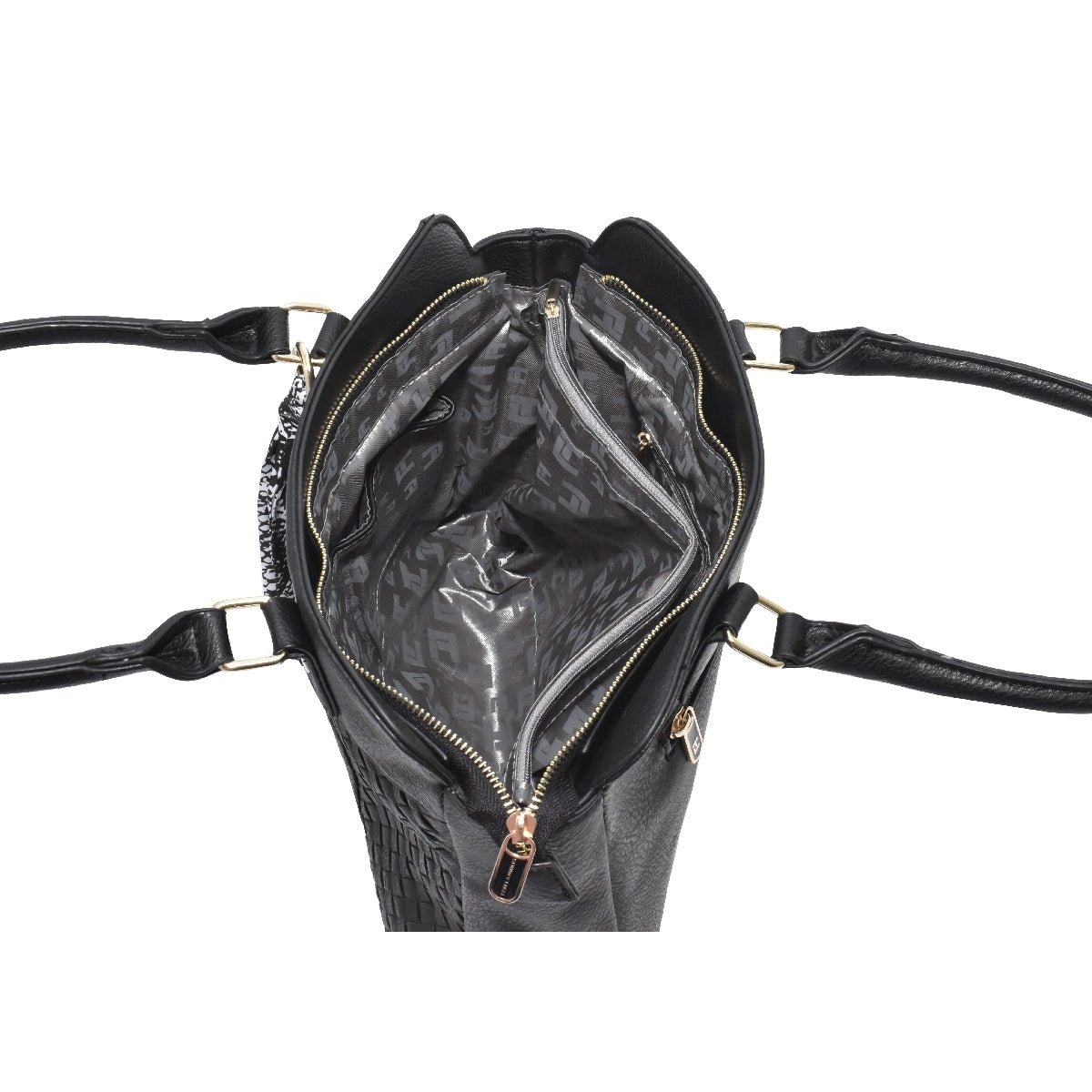 Bolsa [Ted Lapidus] tipo tote con diseño trenzado y listón decorativo color negro