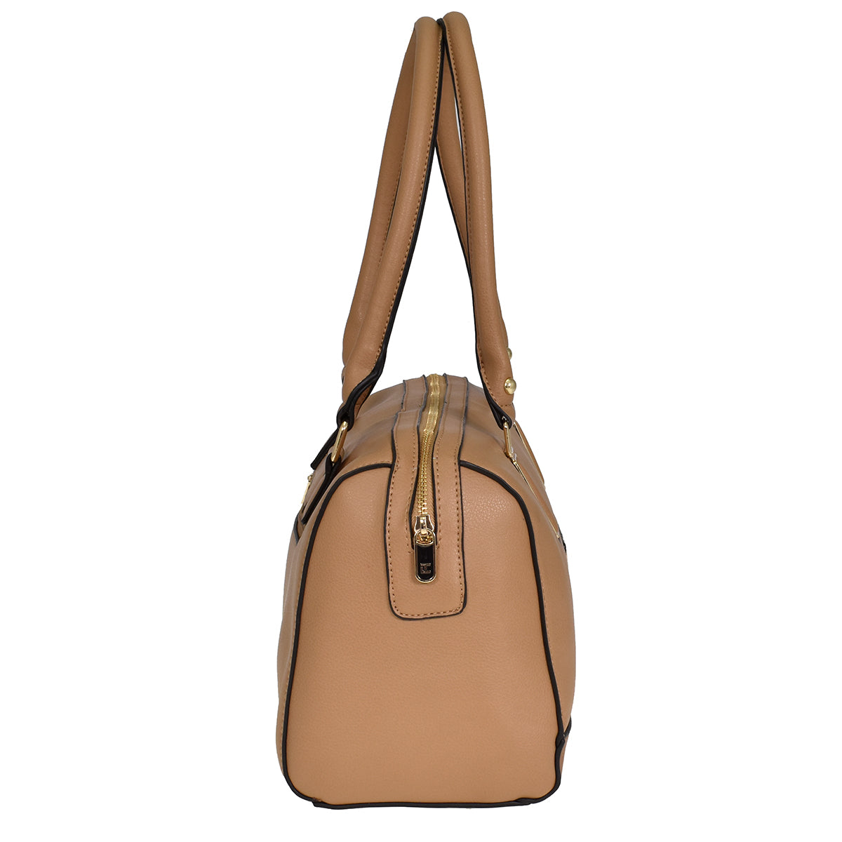 Bolsa [Ted Lapidus] tipo bowling con detalles dorados color beige