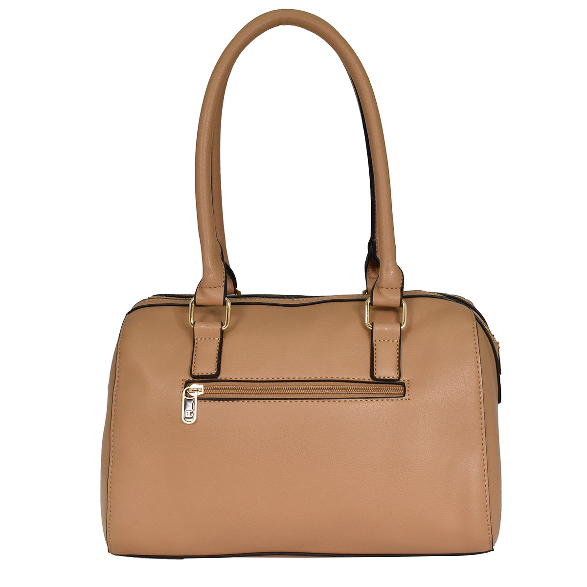 Bolsa [Ted Lapidus] tipo bowling con detalles dorados color beige