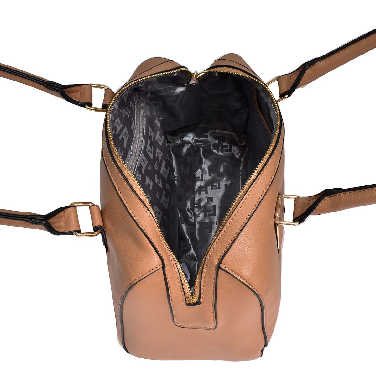 Bolsa [Ted Lapidus] tipo bowling con detalles dorados color beige
