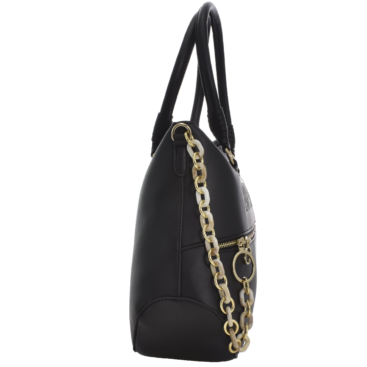 Bolsa [Baby Phat] tipo tote con diseño grabado, cadena y bolsa frontal color negro