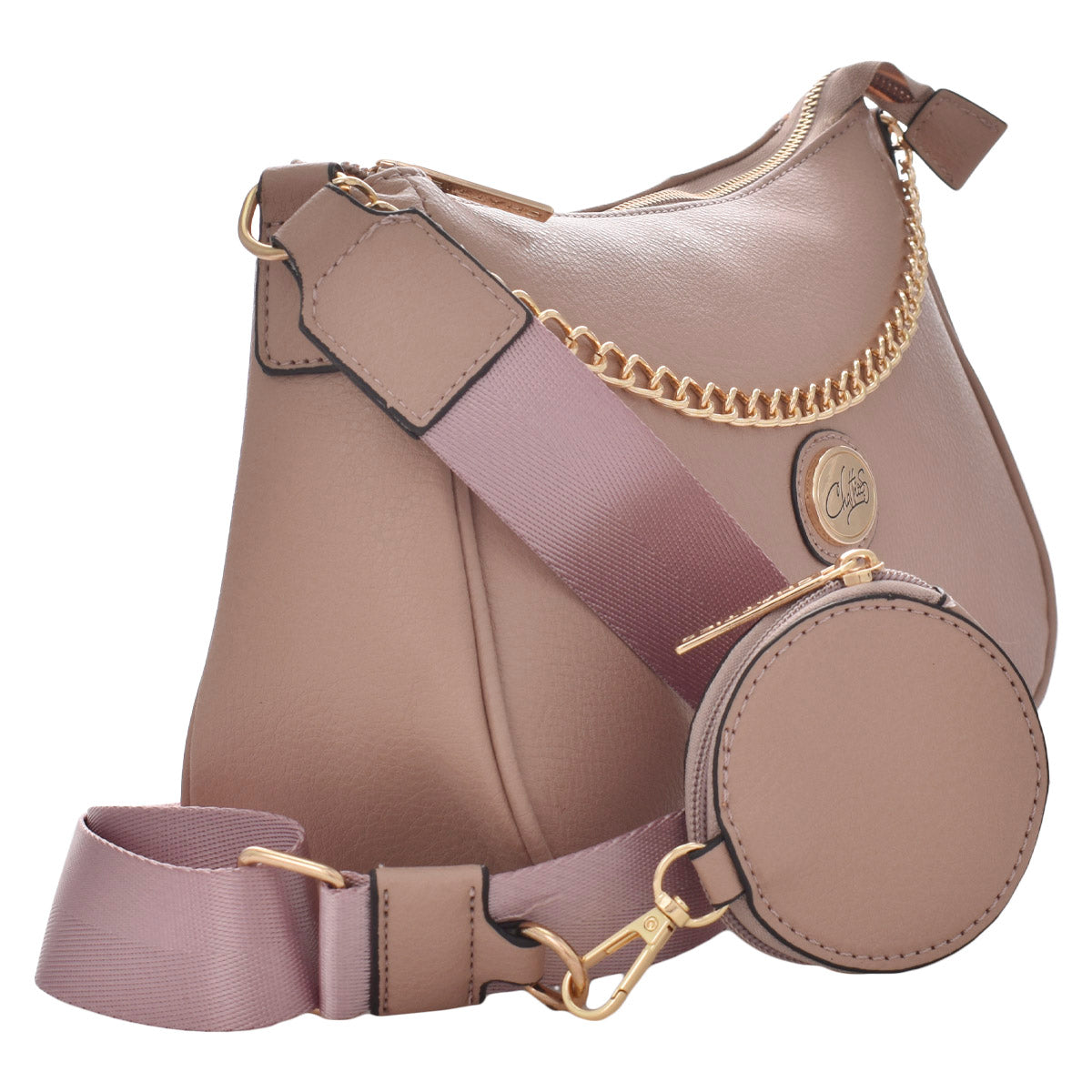 Bolsa De Dama [Chatties] Tipo Crossbody Con Asa De Cadena Y Monedero Gris Pardo