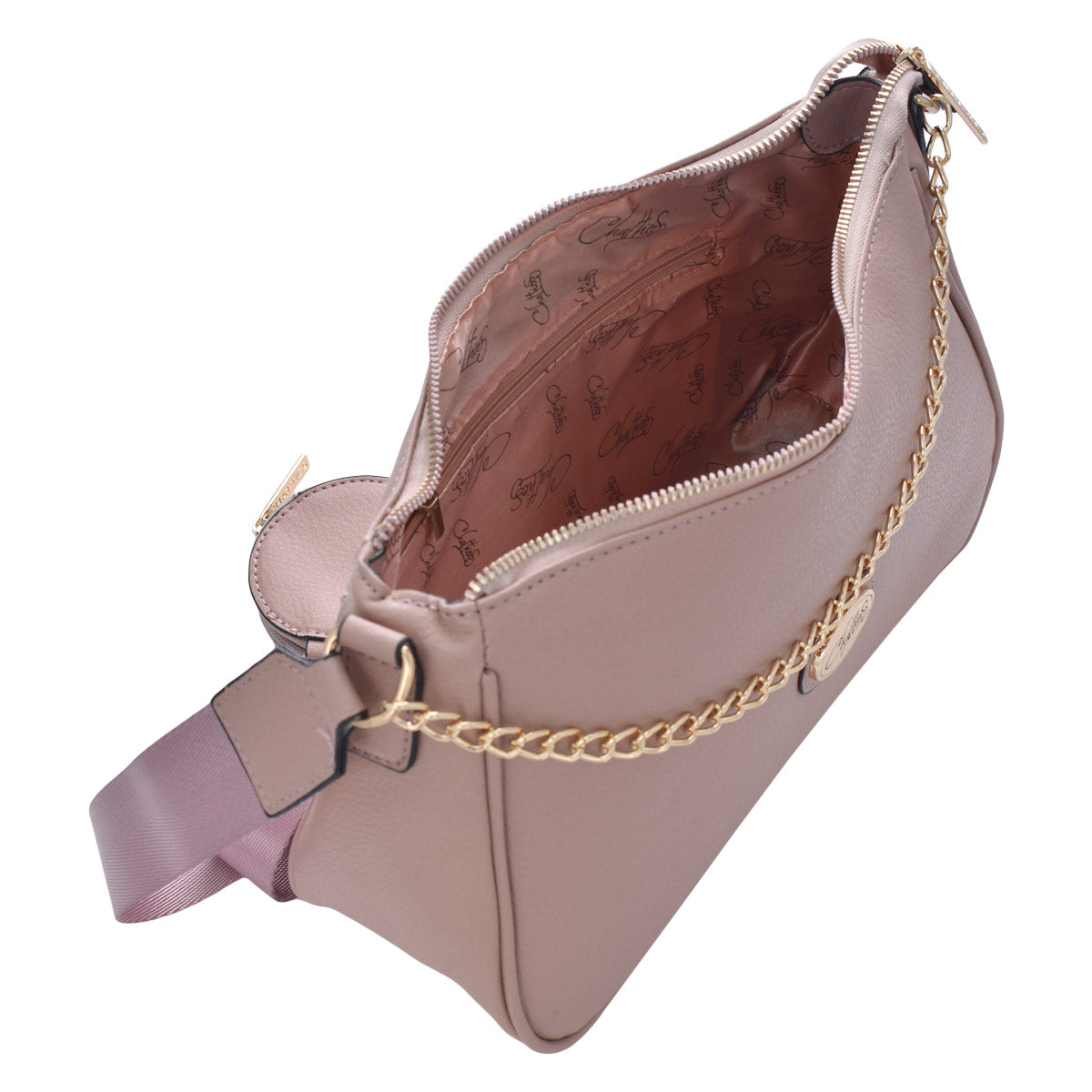 Bolsa De Dama [Chatties] Tipo Crossbody Con Asa De Cadena Y Monedero Gris Pardo