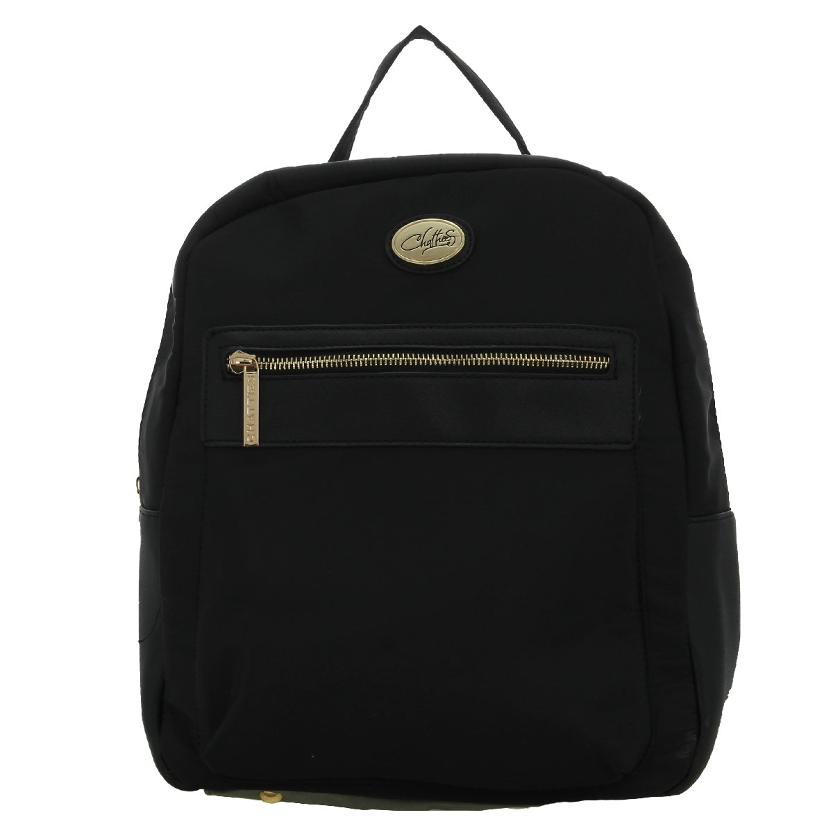Backpack [Chatties] de nylon con bolsa frontal color negro
