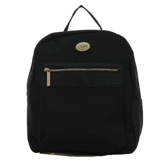 Backpack [Chatties] de nylon con bolsa frontal color negro