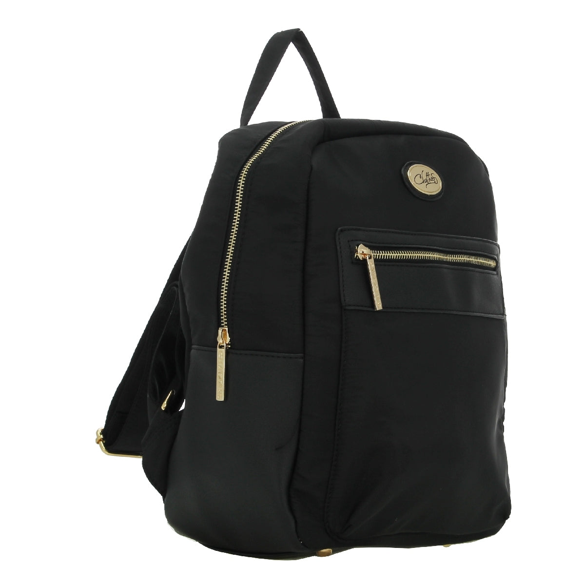 Backpack [Chatties] de nylon con bolsa frontal color negro