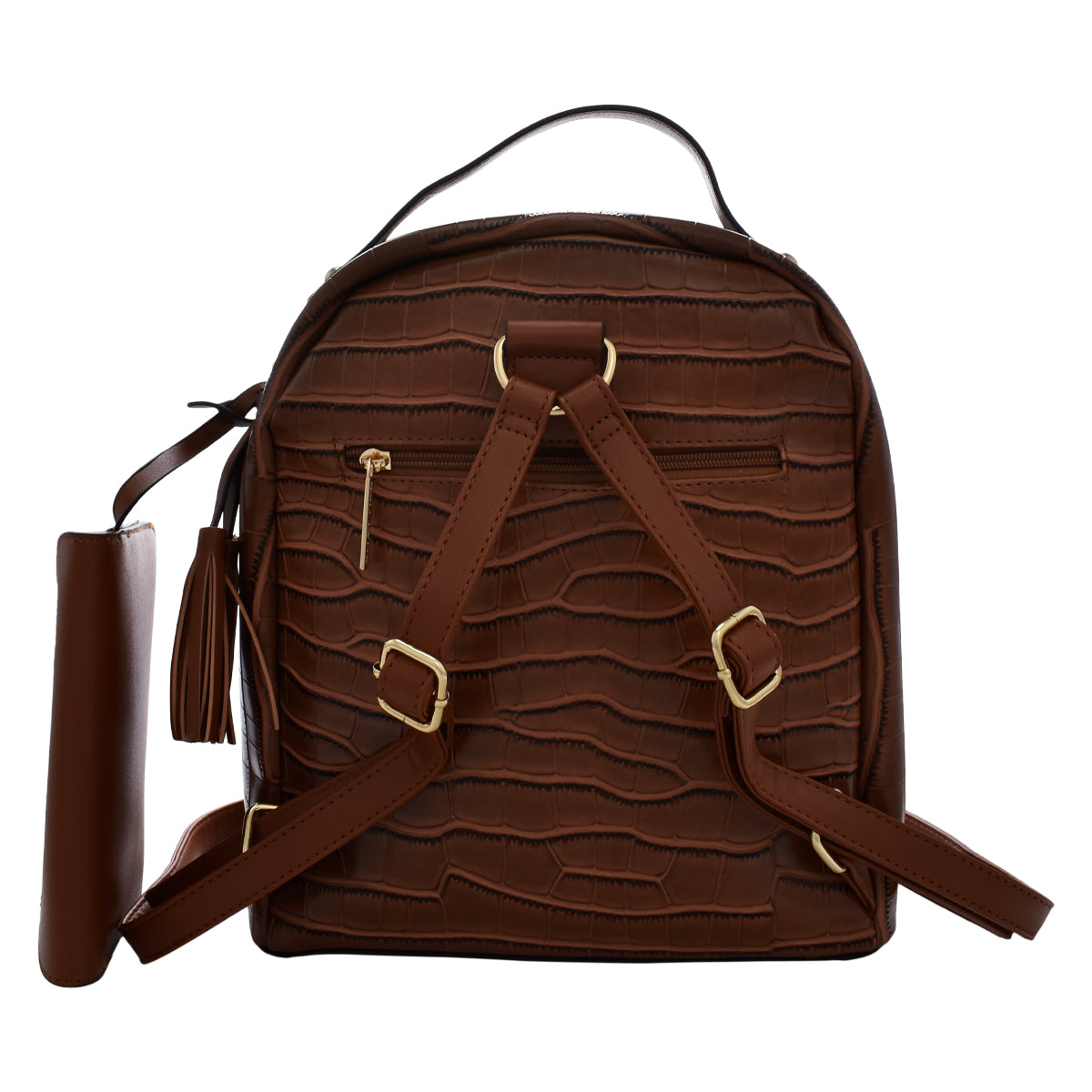 Backpack [Chatties] con diseño estilo animal print tipo piel de cocodrilo color camel